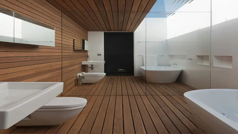 Decking kayu untuk kamar mandi dengan style minimalis