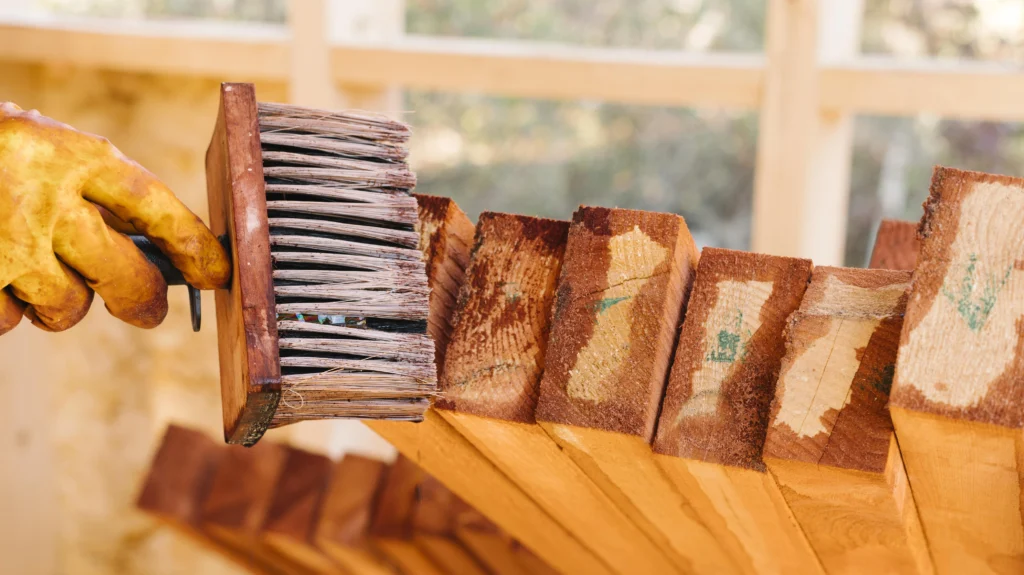 aplikasi solar pada kayu dengan kuas